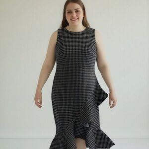 Calvin Klein Ruffle hem Elegant Black and White Checkered Dress Size 18W